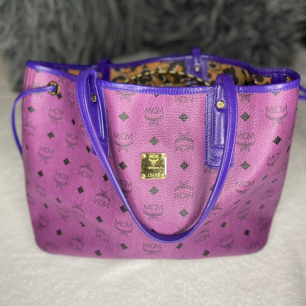 MCM Upcycled Limited Addition Anya leather handbag Purple, Leather/Canvas